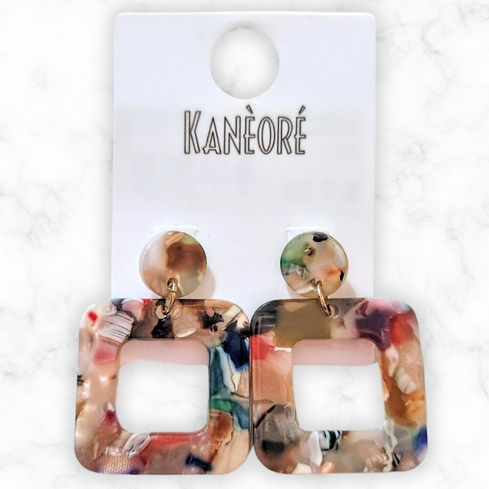 NWT Kanèoré Women's Multicolored Resin Square Dangle Earrings